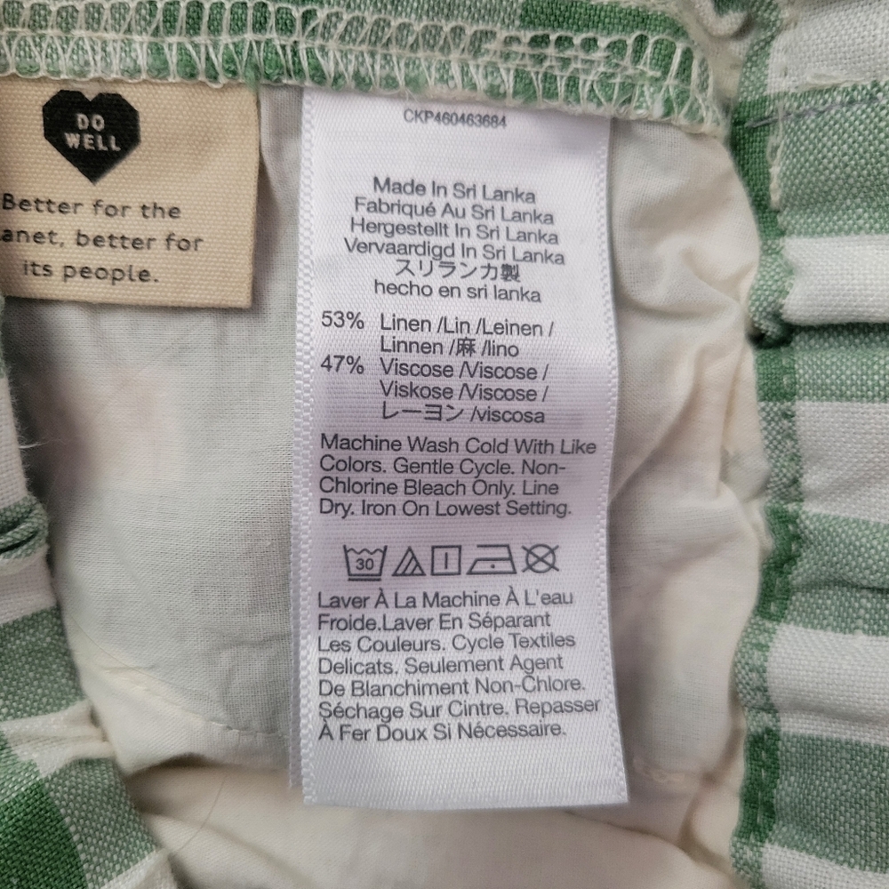 Madewell Linen-Blend Easy Pull-On Shorts Gingham Check Green Ivory Small NWT - Picture 5 of 7